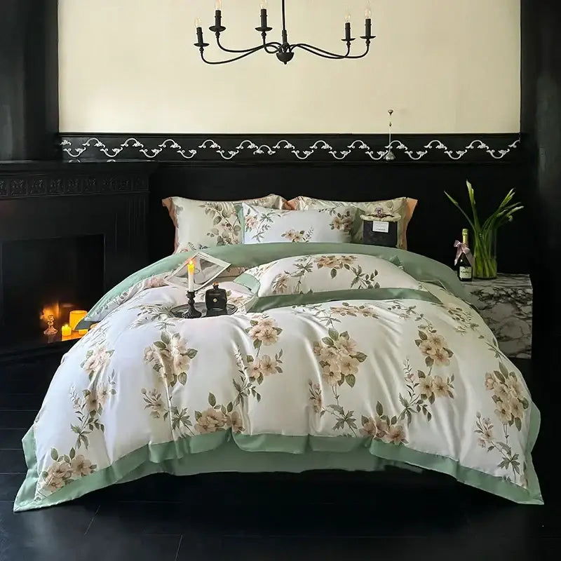 Floral cream & caramel egyptian cotton bedding set bedroom duvet cover