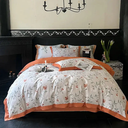Floral cream & caramel egyptian cotton bedding set bedroom duvet cover