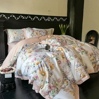 Floral cream & caramel egyptian cotton bedding set bedroom duvet cover