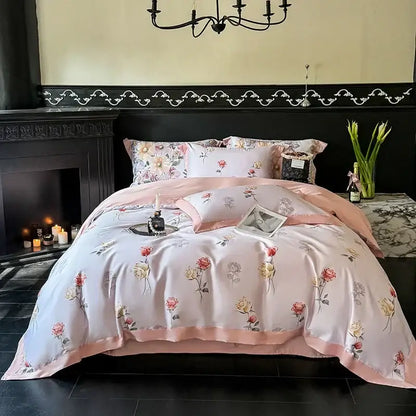 Floral cream & caramel egyptian cotton bedding set bedroom duvet cover