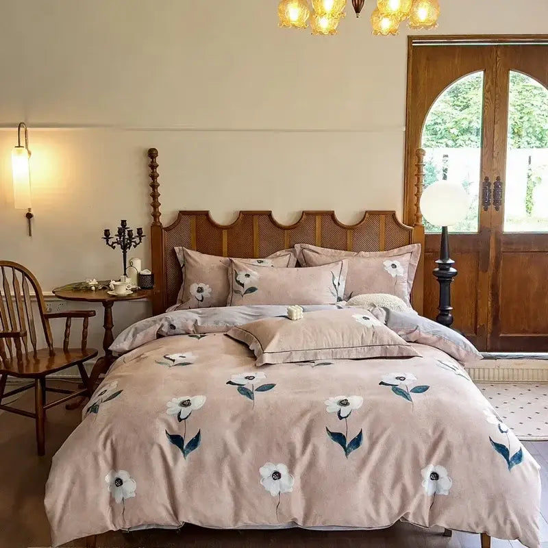 Floral cream egyptian cotton bedding sets bedroom print duvet cover