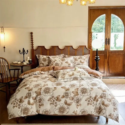 Floral cream egyptian cotton bedding sets bedroom print duvet cover