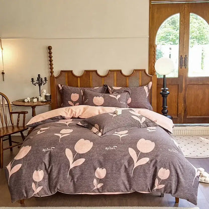 Floral cream egyptian cotton bedding sets bedroom print duvet cover