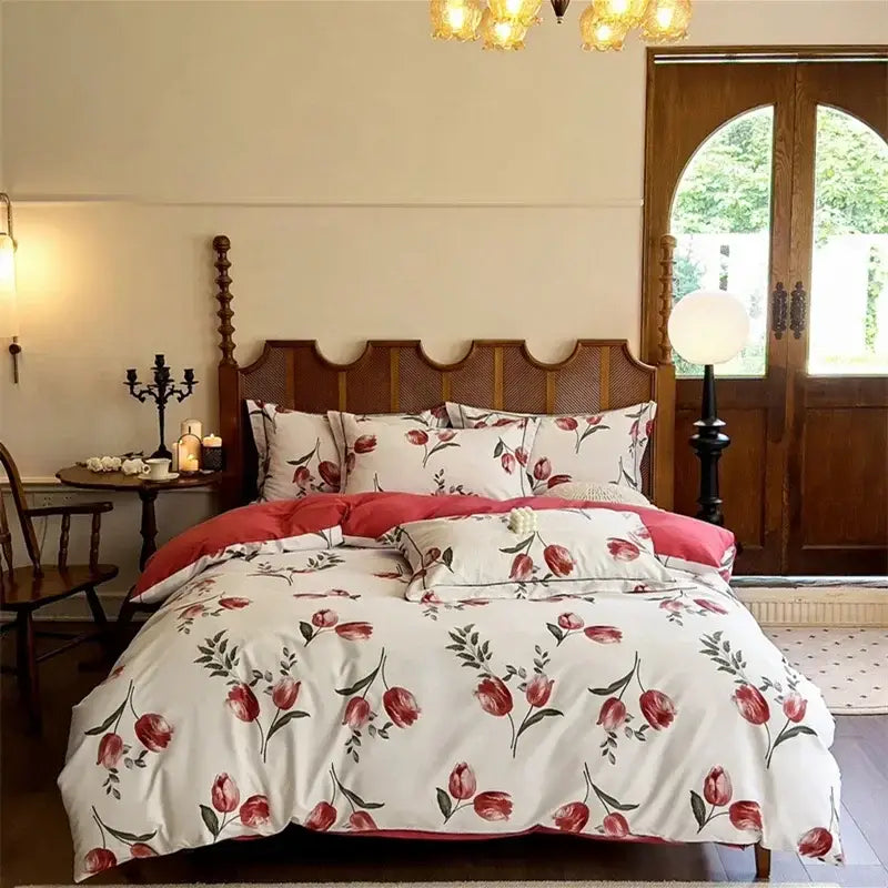 Floral cream egyptian cotton bedding sets bedroom print duvet cover
