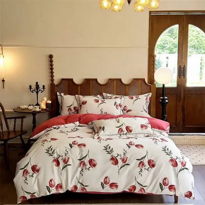 Floral cream egyptian cotton bedding sets bedroom print duvet cover