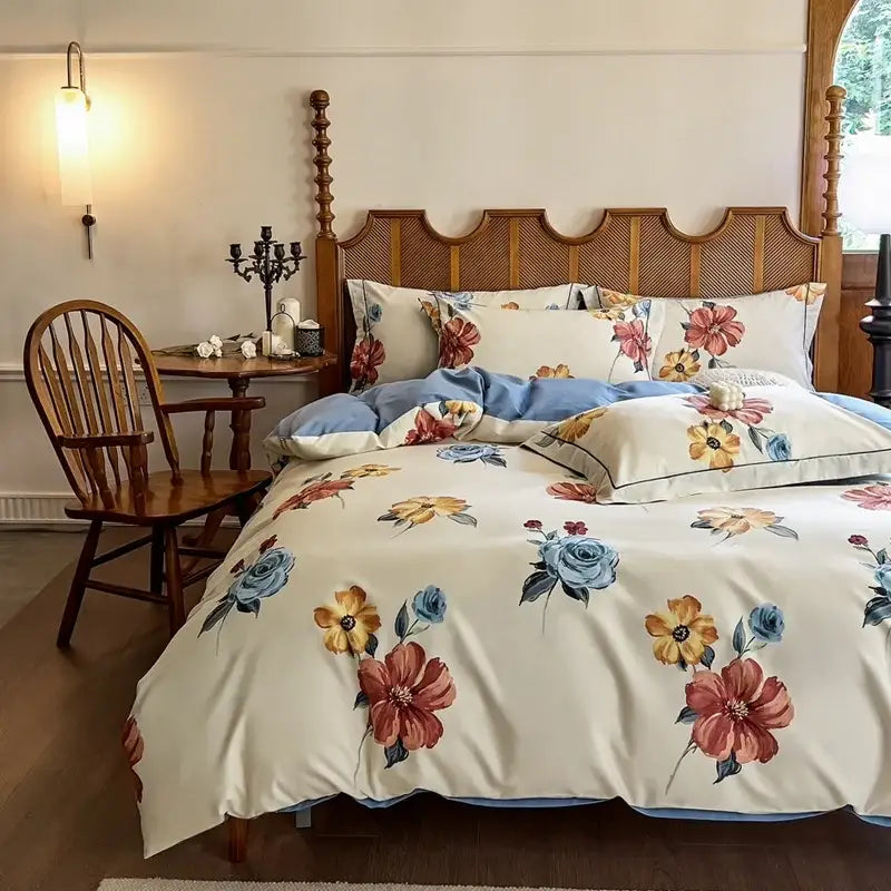 Floral cream egyptian cotton bedding sets bedroom print duvet cover