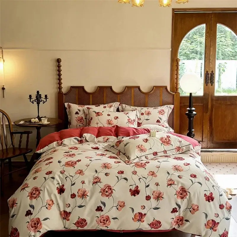 Floral cream egyptian cotton bedding sets bedroom print duvet cover