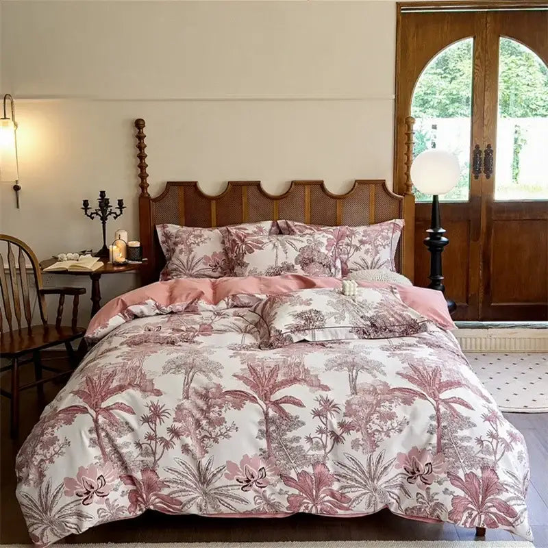 Floral cream egyptian cotton bedding sets bedroom print duvet cover