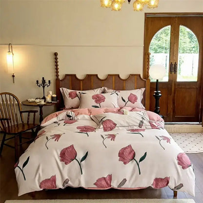 Floral cream egyptian cotton bedding sets bedroom print duvet cover