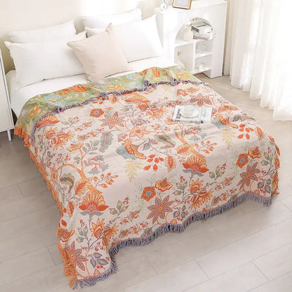 Floral cream jacquard cotton gauze sofa cover living room throw