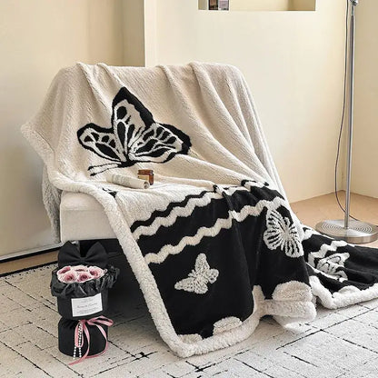 Floral cream jacquard lamb wool blanket living room throw