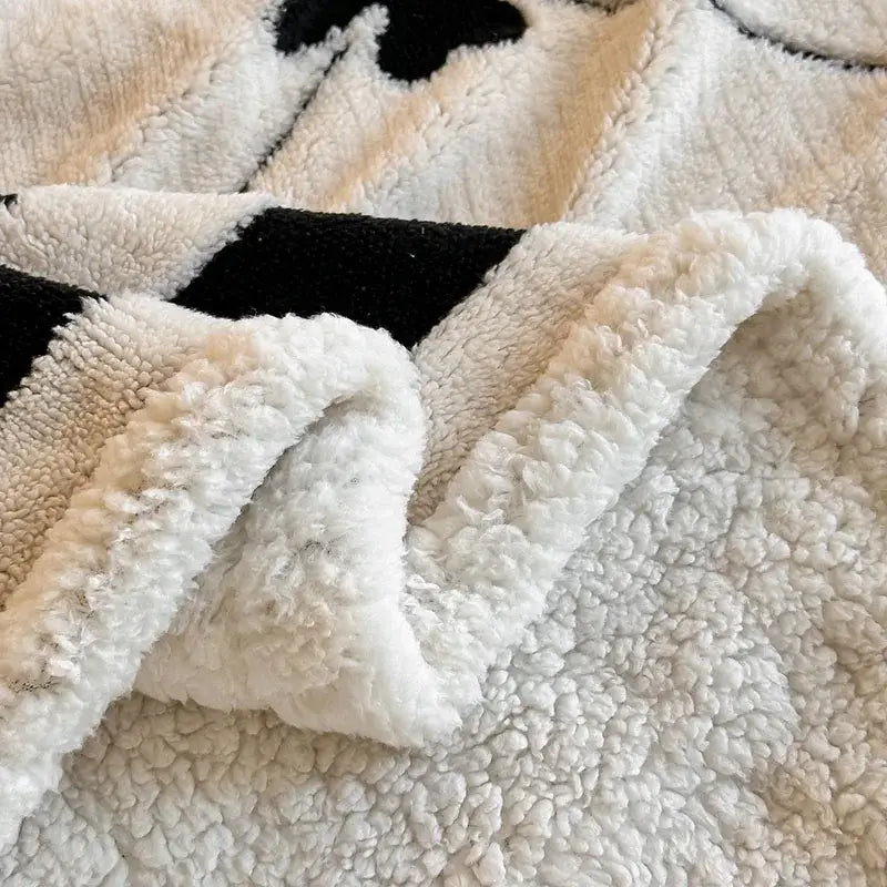 Floral cream jacquard lamb wool blanket living room throw