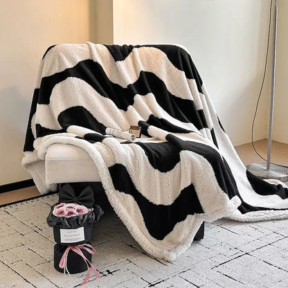 Floral cream jacquard lamb wool blanket living room throw