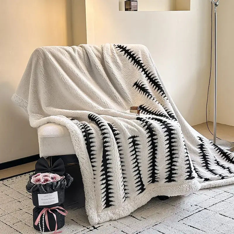 Floral cream jacquard lamb wool blanket living room throw