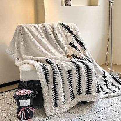 Floral cream jacquard lamb wool blanket living room throw