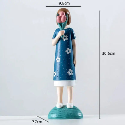 Floral crown woman resin figure sculpture living room decor