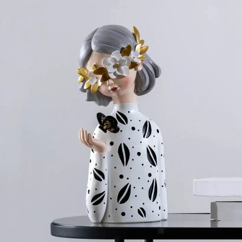 Floral crown woman resin figure sculpture living room decor