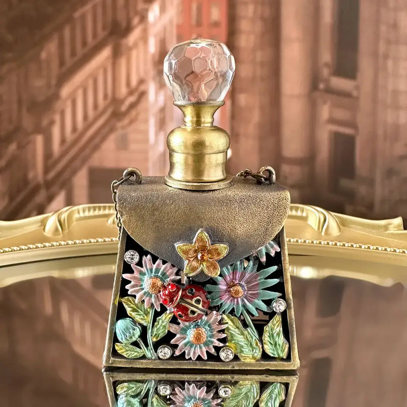 Floral enamel perfume bottles with crystal stopper bedroom decor