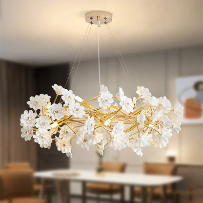 DecorBites™ Floral French White Ceramic Chandelier - Romantic Home Décor