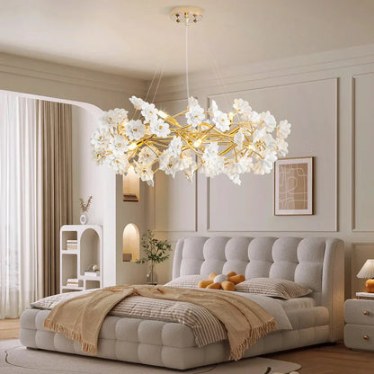 DecorBites™ Floral French White Ceramic Chandelier - Romantic Home Décor
