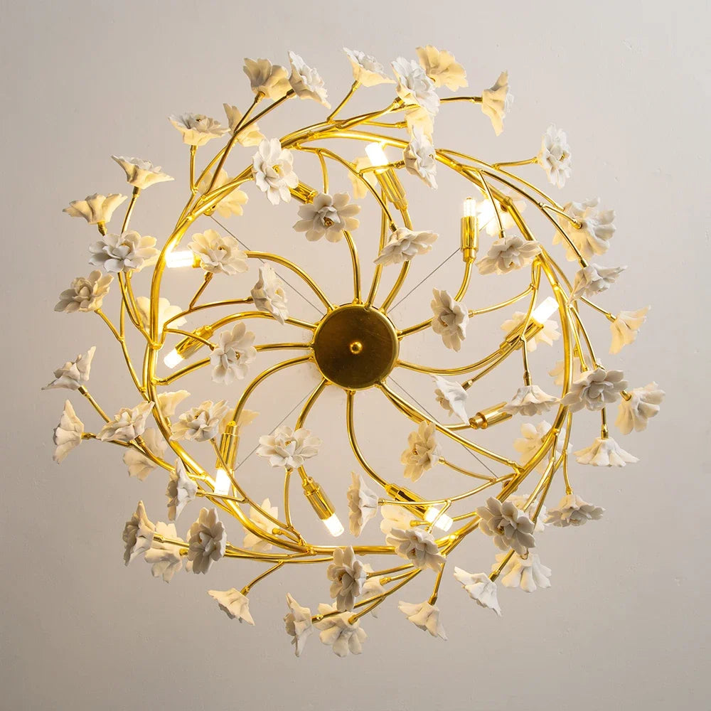 DecorBites™ Floral French White Ceramic Chandelier - Romantic Home Décor