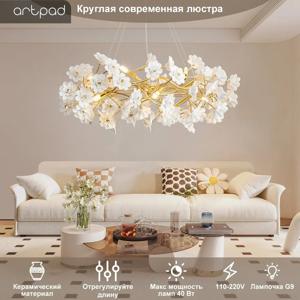 DecorBites™ Floral French White Ceramic Chandelier - Romantic Home Décor