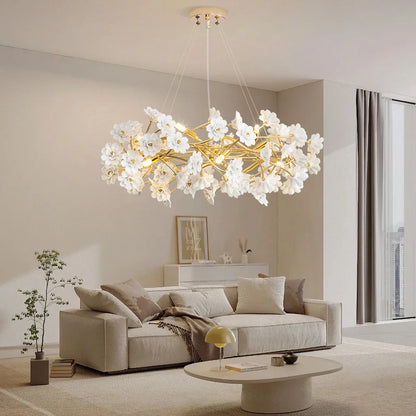 DecorBites™ Floral French White Ceramic Chandelier - Romantic Home Décor