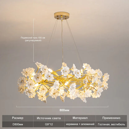 DecorBites™ Floral French White Ceramic Chandelier - Romantic Home Décor