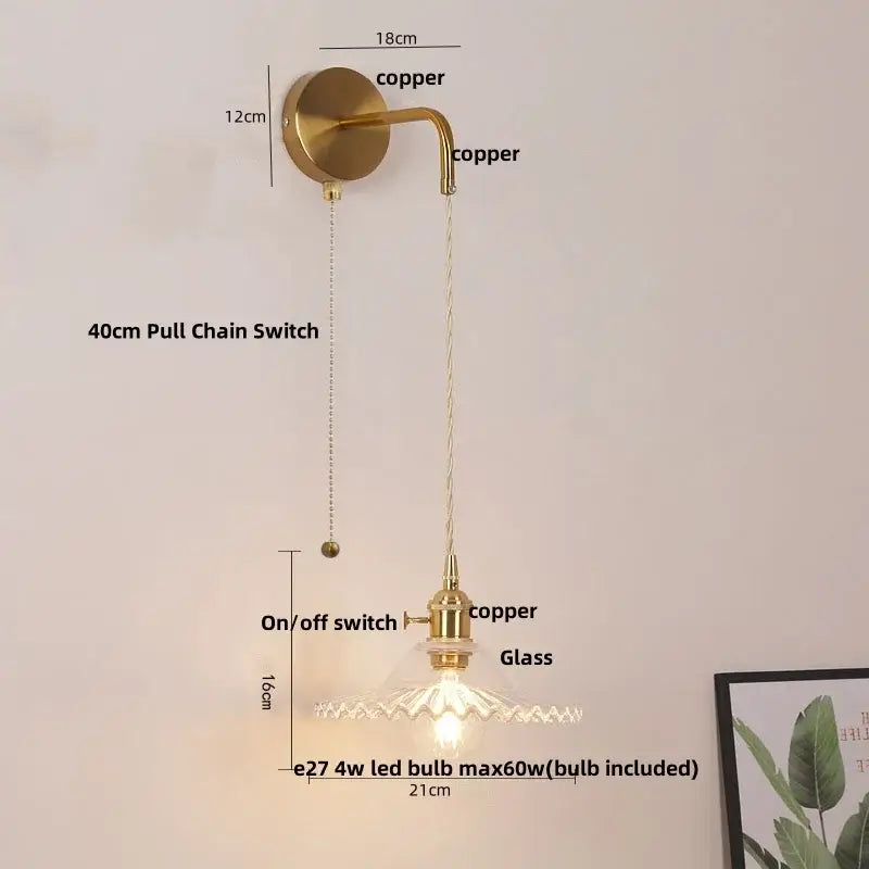 Floral glass copper led wall sconce bathroom light