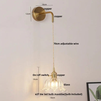 Floral glass copper led wall sconce bathroom light