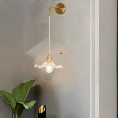 Floral glass copper led wall sconce bathroom light