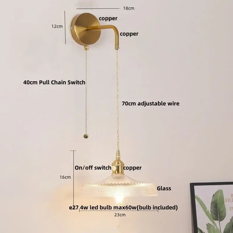 Floral glass copper led wall sconce bathroom light