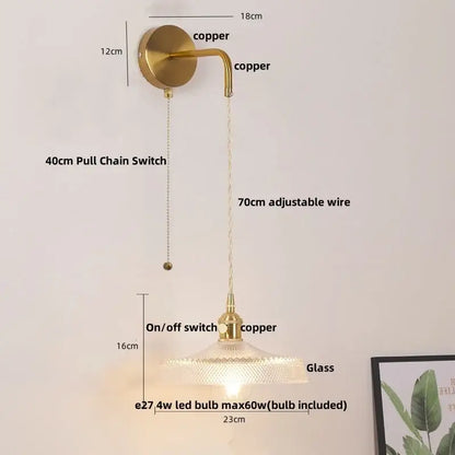 Floral glass copper led wall sconce bathroom light