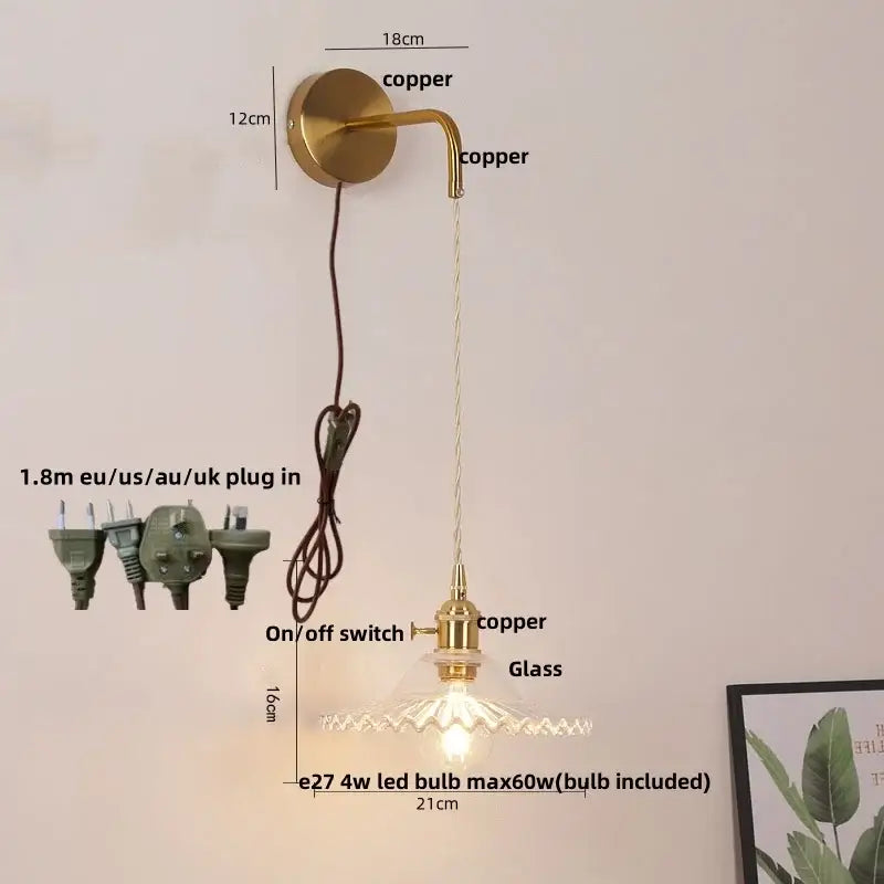 Floral glass copper led wall sconce bathroom light