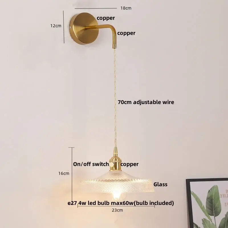 Floral glass copper led wall sconce bathroom light