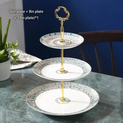 Floral gold bone china fruit plates set dining room tiered stand