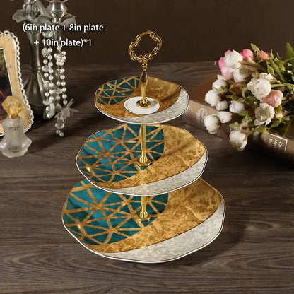 Floral gold bone china fruit plates set dining room tiered stand