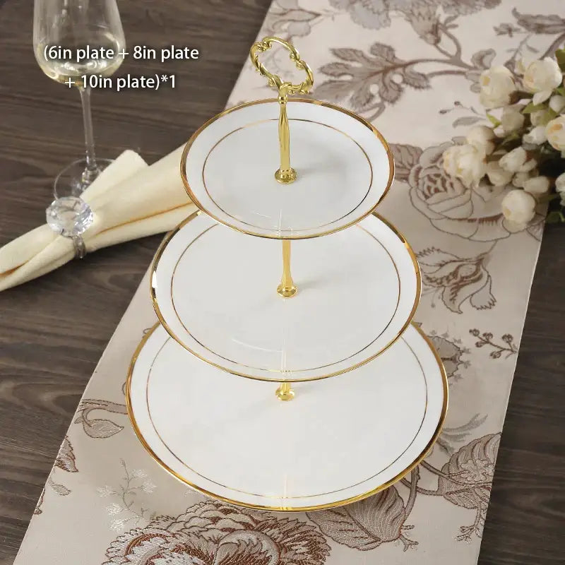 Floral gold bone china fruit plates set dining room tiered stand