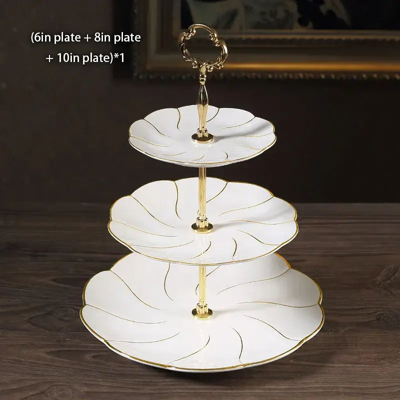 Floral gold bone china fruit plates set dining room tiered stand