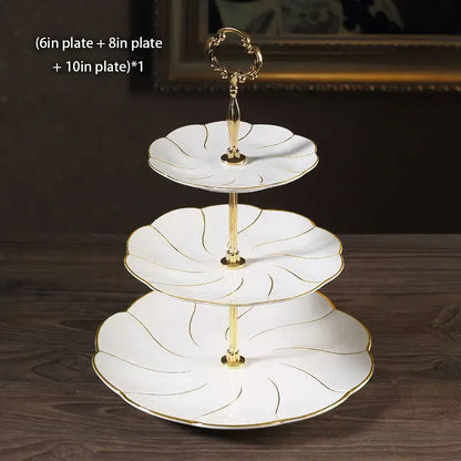Floral gold bone china fruit plates set dining room tiered stand
