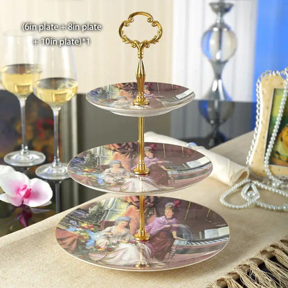 Floral gold bone china fruit plates set dining room tiered stand