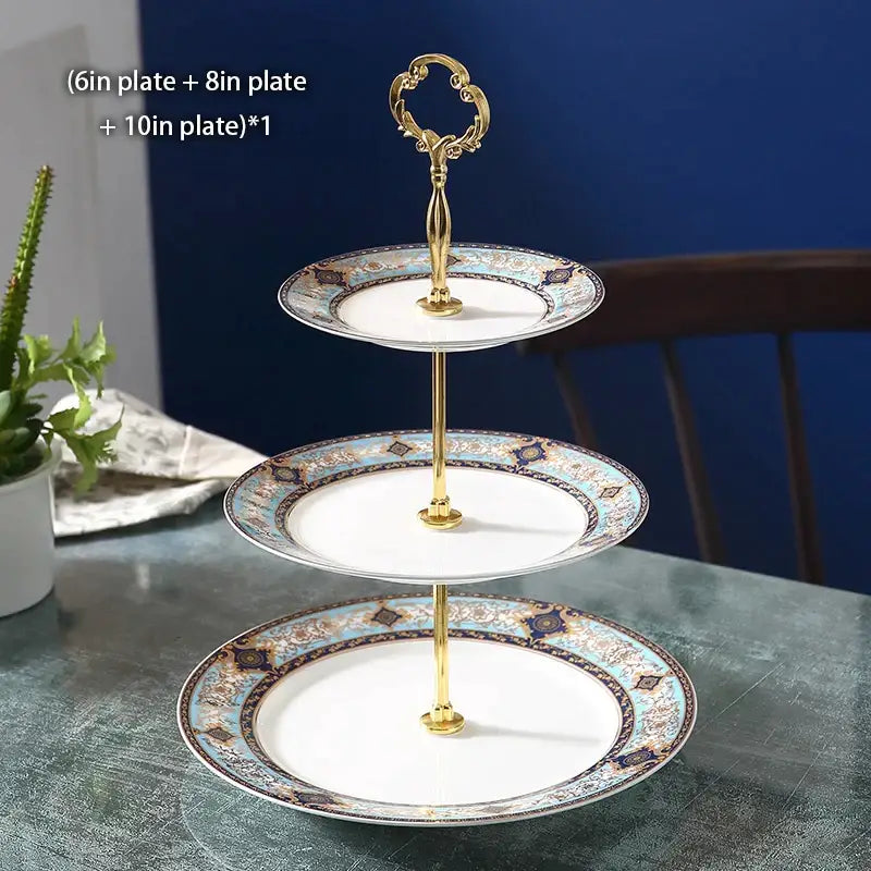Floral gold bone china fruit plates set dining room tiered stand