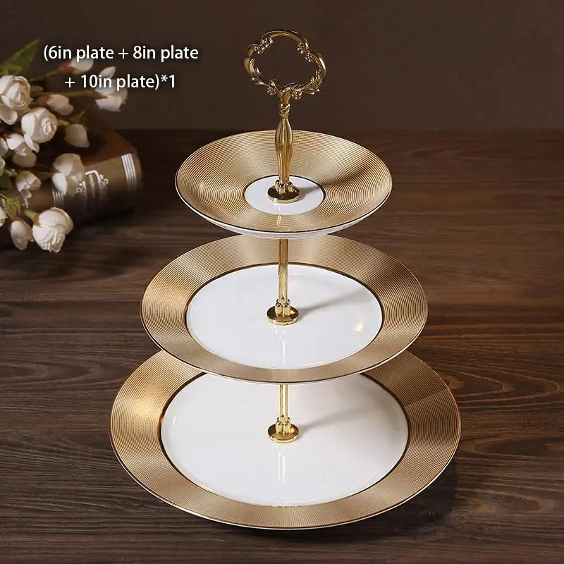 Floral gold bone china fruit plates set dining room tiered stand
