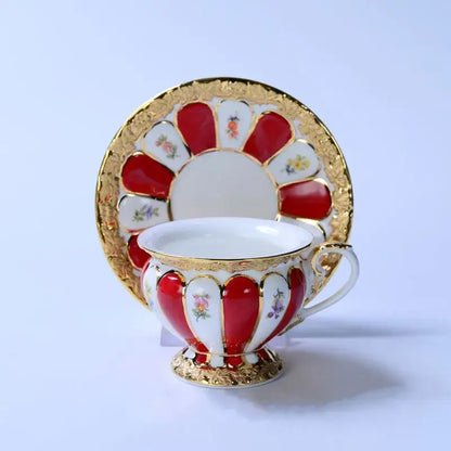 Floral gold trim tea cup saucer set dining room porcelain drinkware