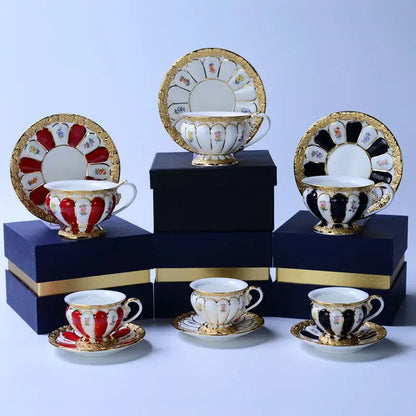 Floral gold trim tea cup saucer set dining room porcelain drinkware