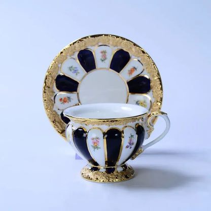 Floral gold trim tea cup saucer set dining room porcelain drinkware