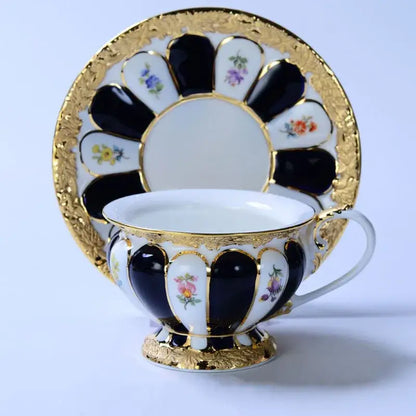 Floral gold trim tea cup saucer set dining room porcelain drinkware