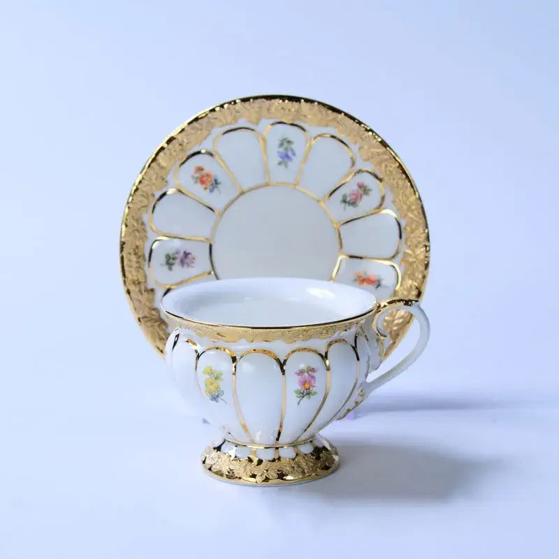 Floral gold trim tea cup saucer set dining room porcelain drinkware