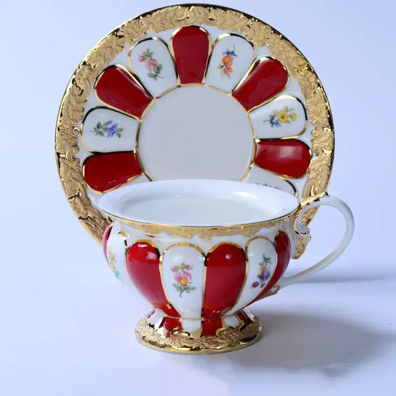 Floral gold trim tea cup saucer set dining room porcelain drinkware