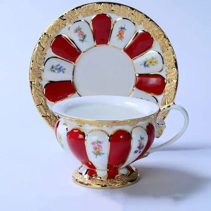 Floral gold trim tea cup saucer set dining room porcelain drinkware